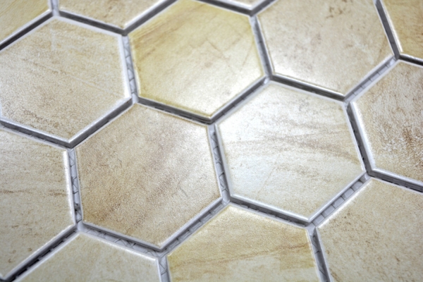Muestra de mano mosaico azulejo cerámica hexágono travertino beige mate azulejo backsplash cocina MOS11G-1202_m
