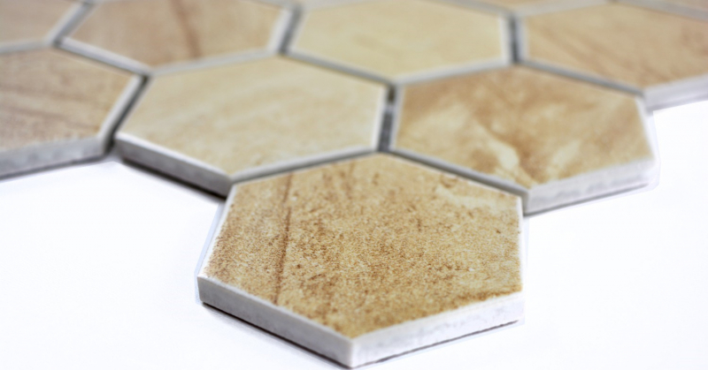 Muestra de mano mosaico azulejo cerámica hexágono travertino beige mate azulejo backsplash cocina MOS11G-1202_m