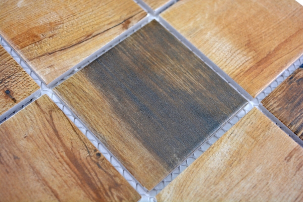 Muestra de mano Vintage Wood mosaico azulejo cerámica marrón efecto madera azulejo backsplash MOS16-2004_m