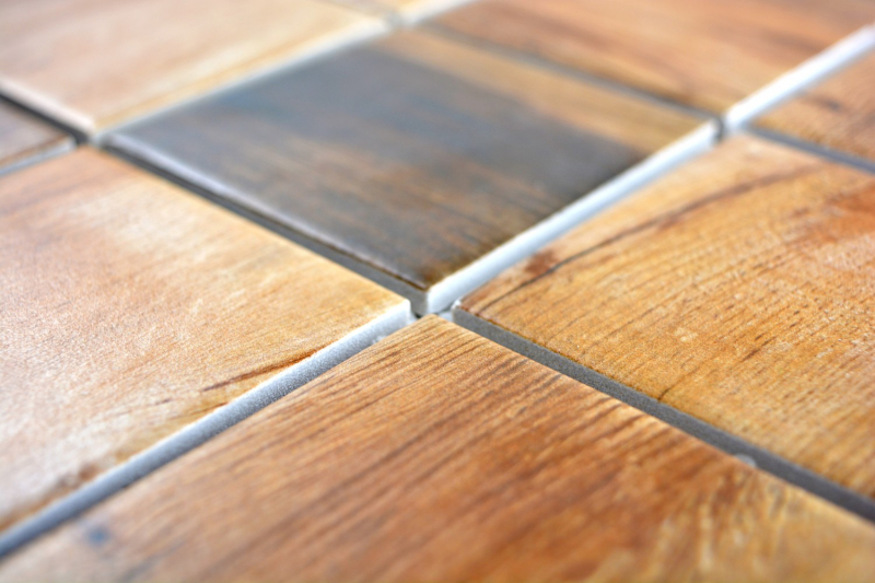 Muestra de mano Vintage Wood mosaico azulejo cerámica marrón efecto madera azulejo backsplash MOS16-2004_m