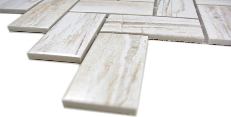 Herringbone mosaico de azulejos de cerámica crema beige aspecto madera luz azulejos backsplash cocina MOS24-2002