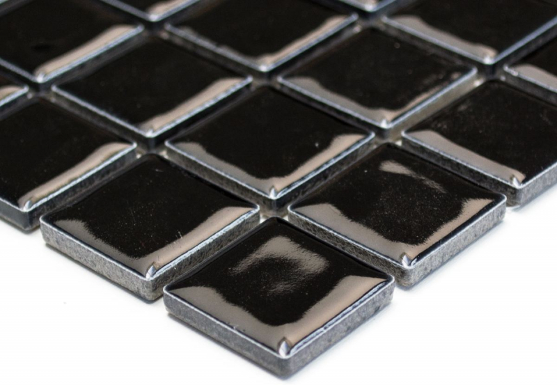 Muestra de mano mosaico azulejo cerámica NEGRO GLOSSY pared azulejo backsplash cocina MOS18-0302_m