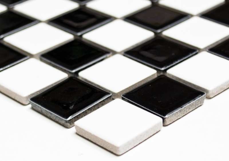 Mosaico de cerámica tablero de ajedrez blanco negro brillante mosaico azulejo backsplash MOS18-0306