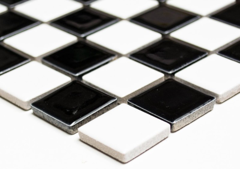 Mosaico de cerámica tablero de ajedrez blanco negro brillante mosaico azulejo backsplash MOS18-0306