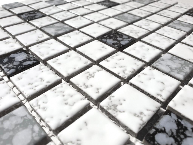 Muestra de mano mosaico azulejo de cerámica mosaico blanco negro gris estructura suelo baño MOS18-0307_m