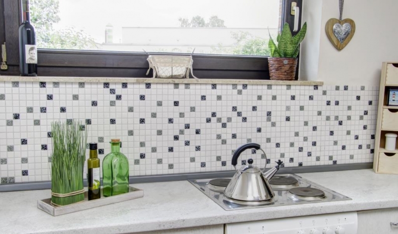 Mosaico de cerámica blanco negro gris textura mosaico azulejo baño MOS18-0307