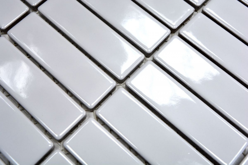 Muestra de mano mosaico azulejo cerámica varillas blanco brillante azulejo backsplash cocina MOS24-0102_m