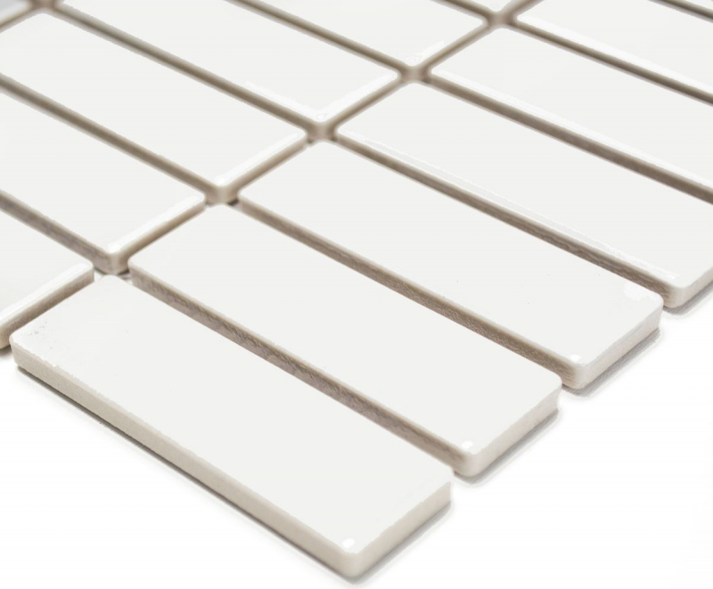 Muestra de mano mosaico azulejo cerámica varillas blanco brillante azulejo backsplash cocina MOS24-0102_m