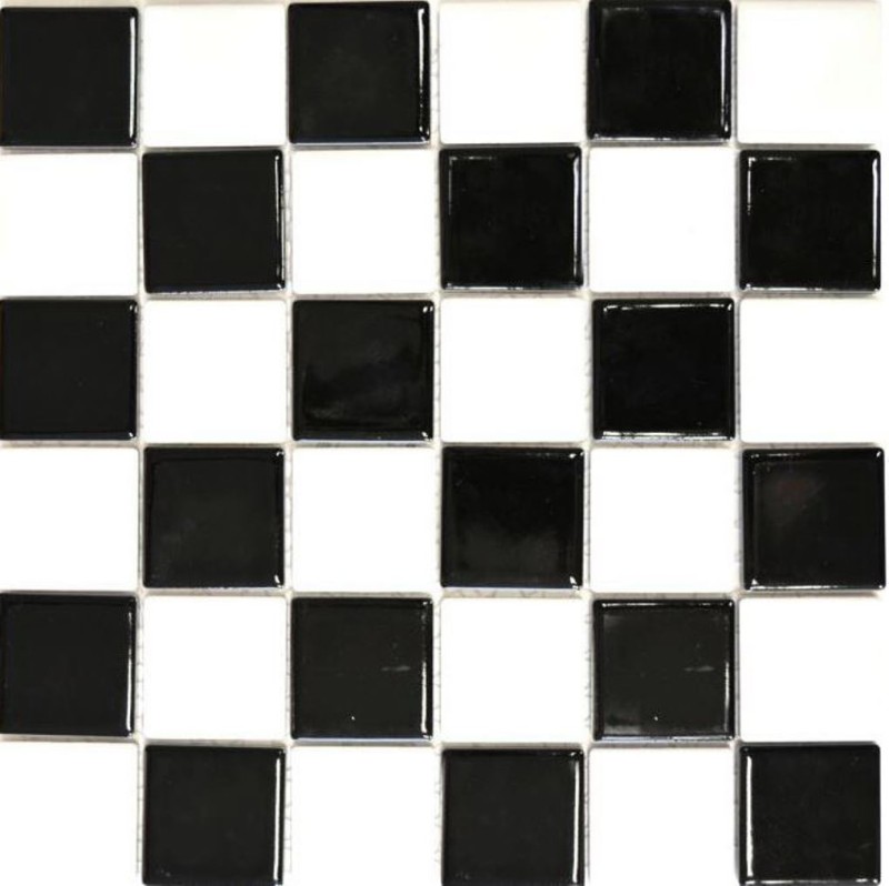 Azulejo de mosaico de cerámica damero blanco negro brillante MOS16-CD200