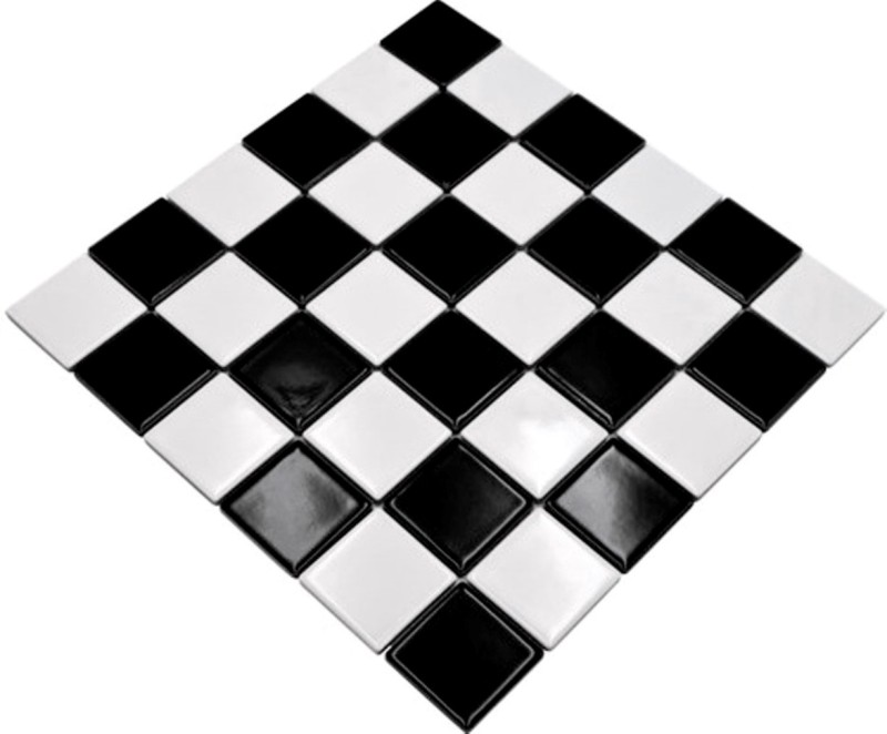 Azulejo de mosaico de cerámica damero blanco negro brillante MOS16-CD200
