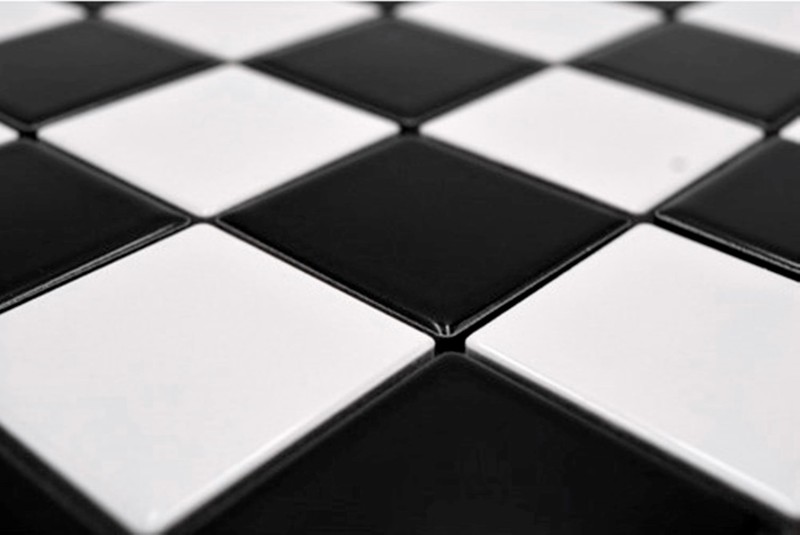 Azulejo de mosaico de cerámica damero blanco negro brillante MOS16-CD200