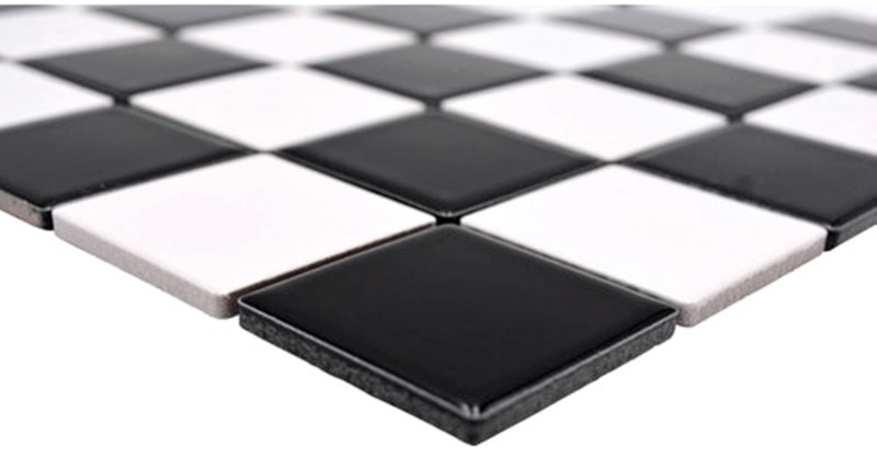 Azulejo de mosaico de cerámica damero blanco negro brillante MOS16-CD200