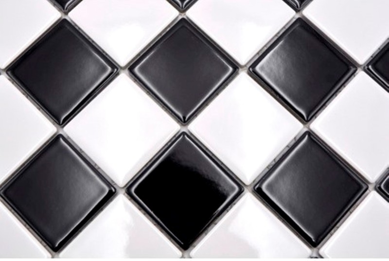 Azulejo de mosaico de cerámica damero blanco negro brillante MOS16-CD200