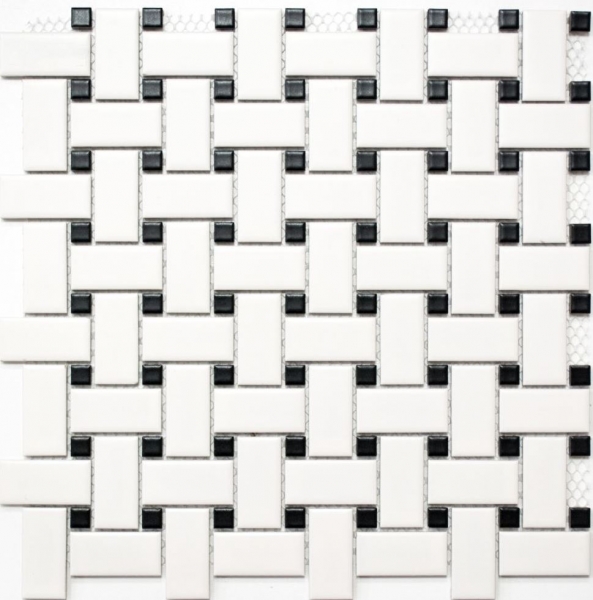 Muestra de mano mosaico azulejo cerámica cesta blanco mate negro mate MOS13-CBAS19_m