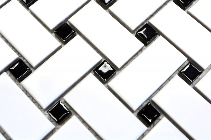 Muestra de mano mosaico azulejo cerámica cesta blanco mate negro mate MOS13-CBAS19_m