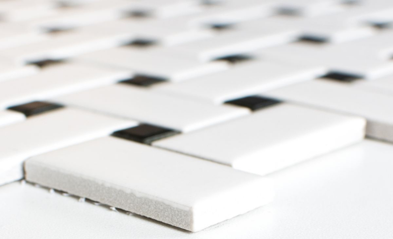 Muestra de mano mosaico azulejo cerámica cesta blanco mate negro mate MOS13-CBAS19_m