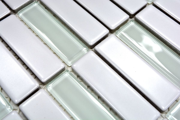 Mosaico de azulejos de cerámica varillas de vidrio blanco mate revestimiento de bañera MOS24-ST325_f