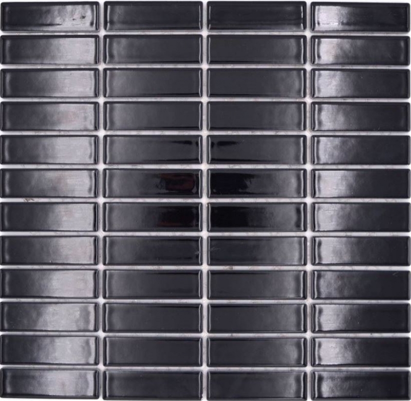 Rod mosaico de cerámica negro brillante ducha splashback MOS24-0302
