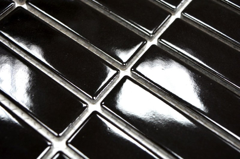 Rod mosaico de cerámica negro brillante ducha splashback MOS24-0302