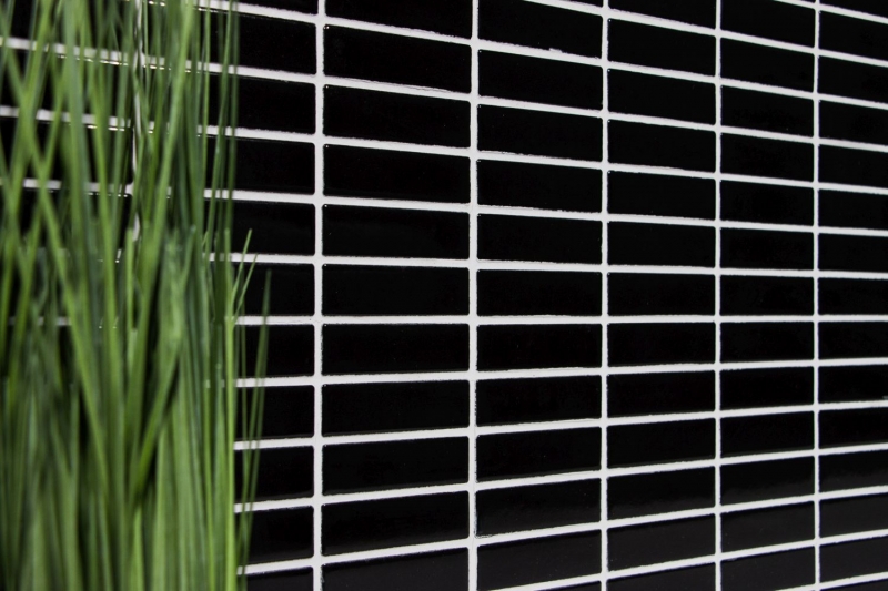 Rod mosaico de cerámica negro brillante ducha splashback MOS24-0302