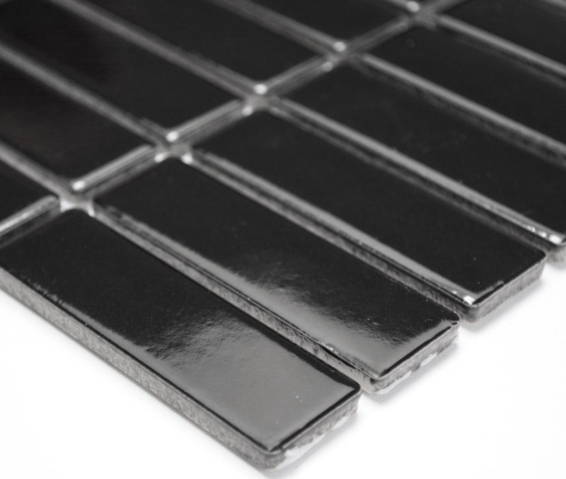 Rod mosaico de cerámica negro brillante ducha splashback MOS24-0302