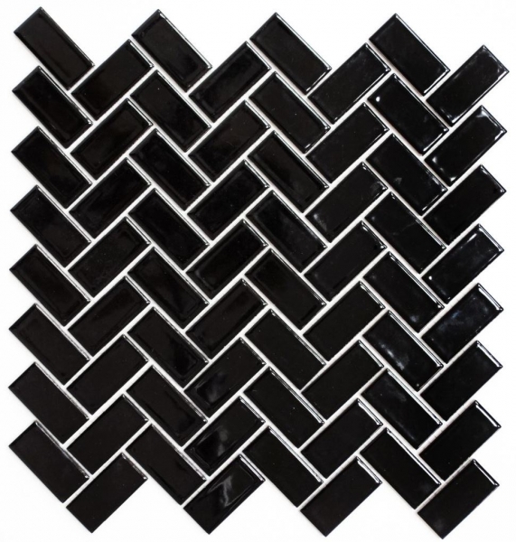 Muestra de mano mosaico cerámica espiga negro brillante mosaico azulejo azulejo de suelo MOS24-CHB6BG_m