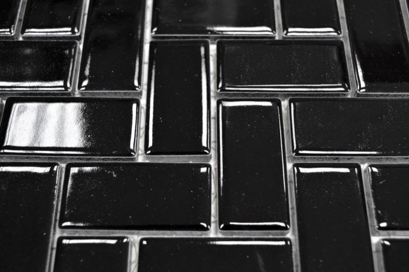 Espiga mosaico azulejo de cerámica negro brillante MOS24-CHB6BG