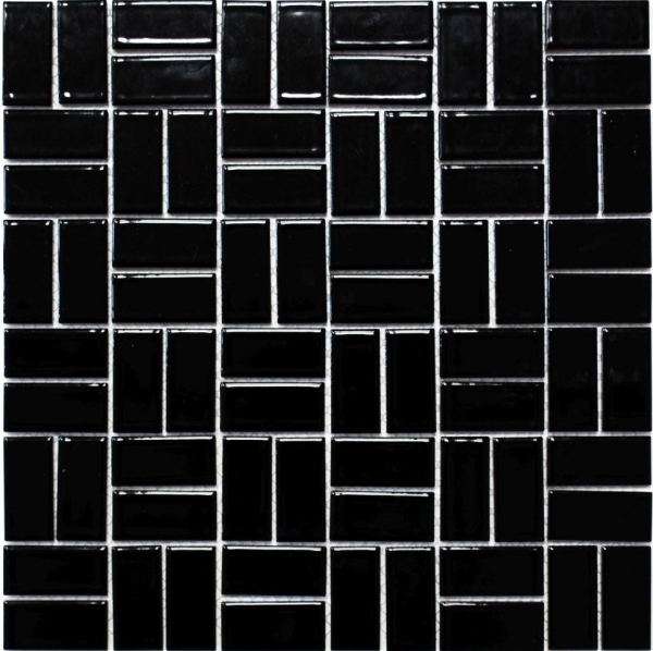 Muestra de mano azulejo de mosaico de cerámica molino de viento negro brillante azulejo de baño WC MOS24-CWM8BG_m