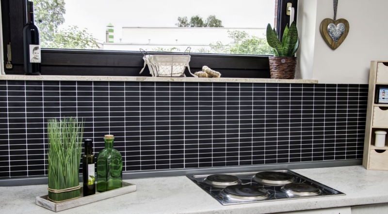 Rod mosaico de azulejos de cerámica negro mate mosaico pared cocina splashback MOS24-0311