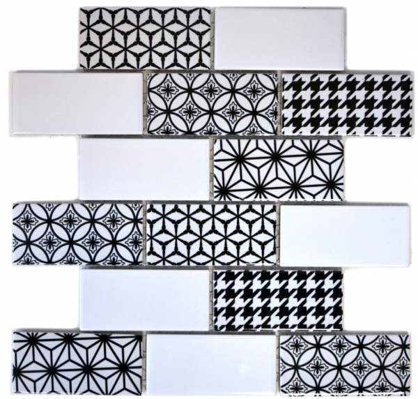 Muestra de mano mosaico azulejo gris blanco negro metro azulejo backsplash cocina brillante MOS26M-0103_m