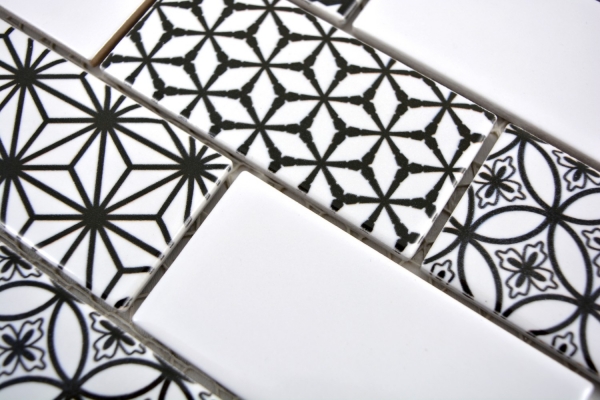 Muestra de mano mosaico azulejo gris blanco negro metro azulejo backsplash cocina brillante MOS26M-0103_m