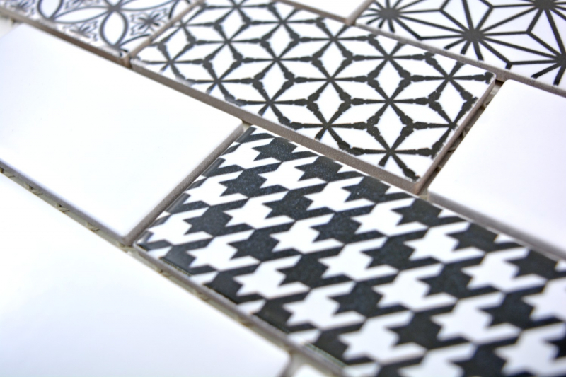 Muestra de mano mosaico azulejo gris blanco negro metro azulejo backsplash cocina brillante MOS26M-0103_m