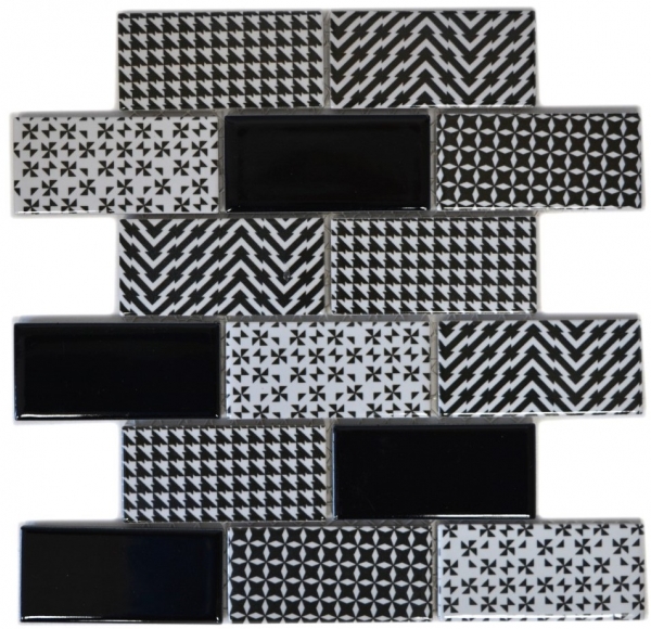 Muestra de mano mosaico azulejo cerámica blanco gris negro subway backsplash MOS26M-0301_m