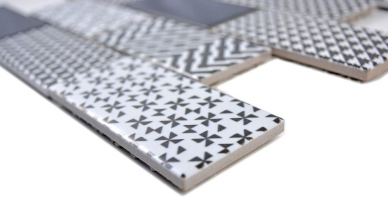Muestra de mano mosaico azulejo cerámica blanco gris negro subway backsplash MOS26M-0301_m