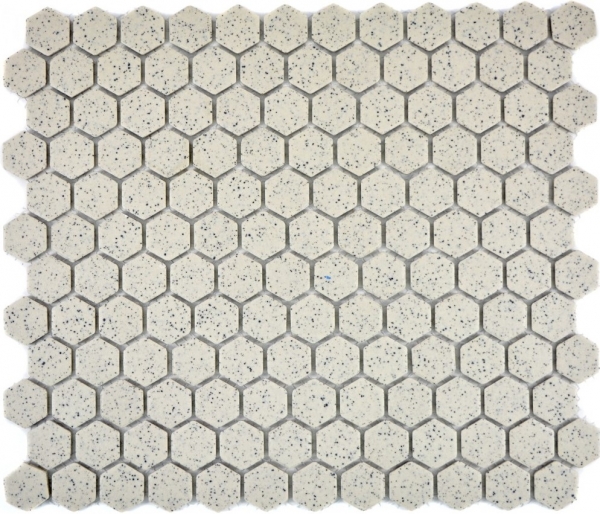 Muestra de mano mosaico azulejo cerámica crema blanco hexagaon moteado sin esmaltar MOS11A-0103-R10_m