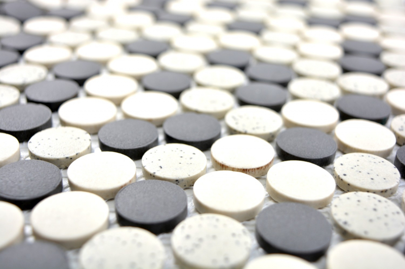 Muestra de mano mosaico azulejo cerámica beige negro botón plato de ducha azulejo de suelo sin esmaltar MOS10-0113-R10_m