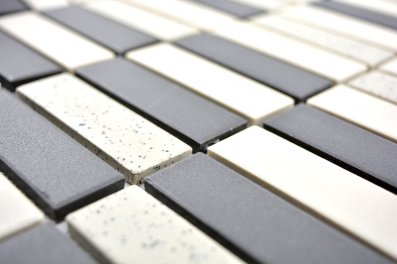 Muestra de mano mosaico azulejo cerámica beige negro barras sin esmaltar plato de ducha azulejo de suelo MOS24-0113-R10_m