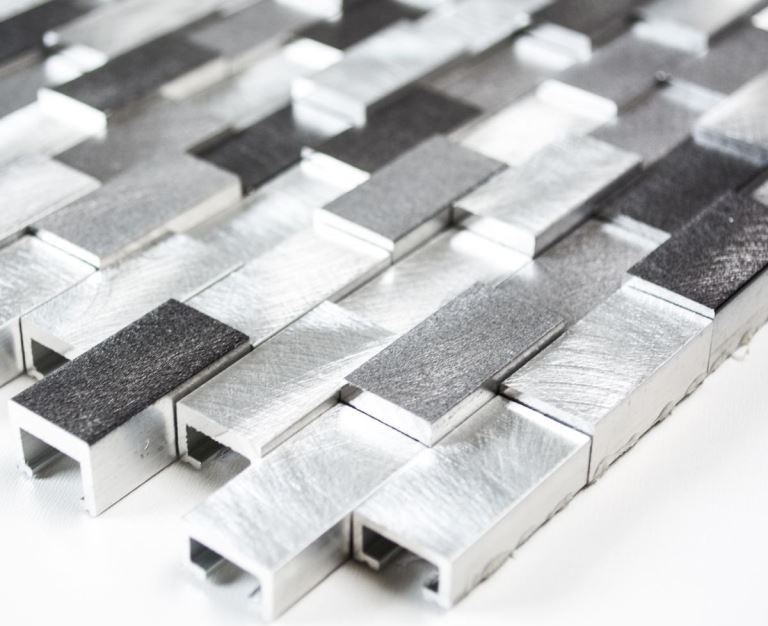 Azulejo de mosaico Aluminio Ladrillo 3D plata negro azulejo espejo MOS49-0208
