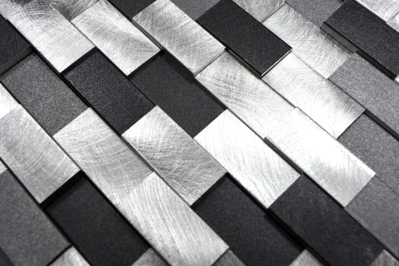Azulejo de mosaico Aluminio Ladrillo 3D plata negro azulejo espejo MOS49-0208