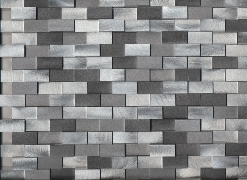 Azulejo de mosaico Aluminio Ladrillo 3D plata negro azulejo espejo MOS49-0208