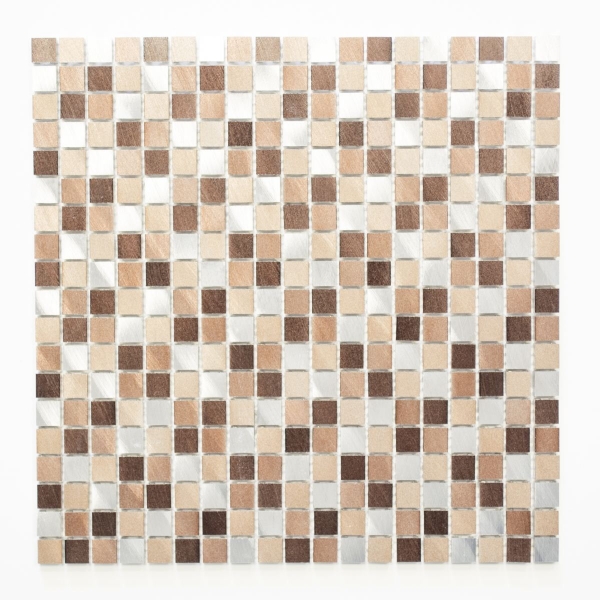 Muestra de mano mosaico azulejo aluminio beige marrón aluminio alu cobre azulejo backsplash cocina MOS49-A971_m