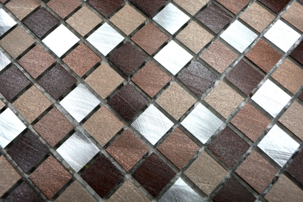 Muestra de mano mosaico azulejo aluminio beige marrón aluminio alu cobre azulejo backsplash cocina MOS49-A971_m