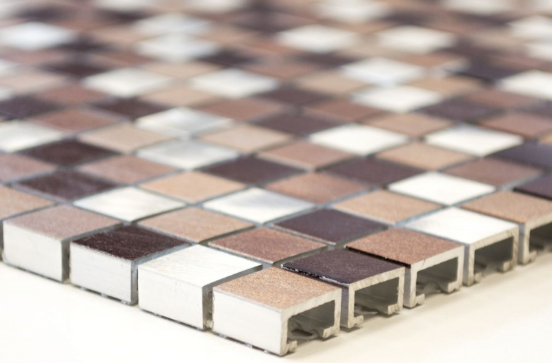 Muestra de mano mosaico azulejo aluminio beige marrón aluminio alu cobre azulejo backsplash cocina MOS49-A971_m