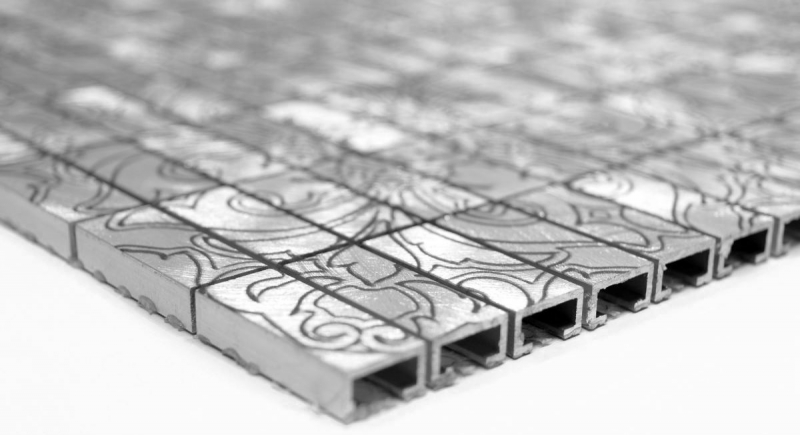 Muestra de mano mosaico azulejo aluminio rectángulo aluminio plata azulejo backsplash cocina MOS49-C101D_m