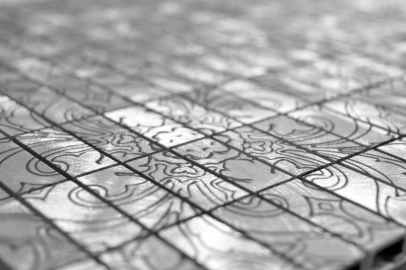 Muestra de mano mosaico azulejo aluminio rectángulo aluminio plata azulejo backsplash cocina MOS49-C101D_m