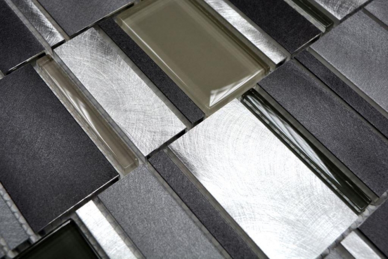 Mosaico de aluminio combinación mosaico de vidrio claro gris salpicadero de cocina MOS49-0204