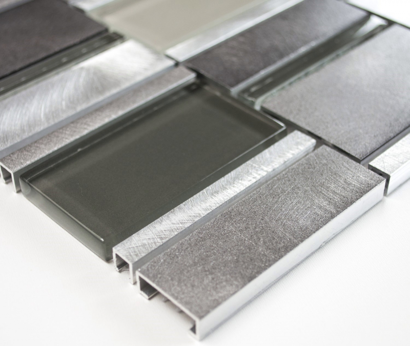 Mosaico de aluminio combinación mosaico de vidrio claro gris salpicadero de cocina MOS49-0204