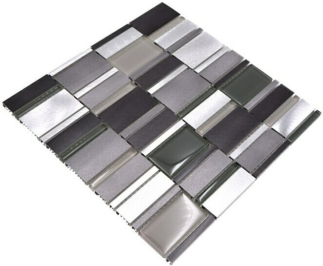 Mosaico de aluminio combinación mosaico de vidrio claro gris salpicadero de cocina MOS49-0204