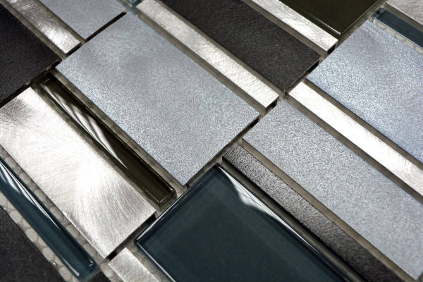Muestra de mano mosaico azulejo aluminio translúcido combinación aluminio vidrio mosaico Crystal marrón MOS49-0205_m