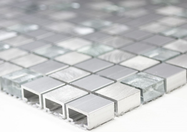 Muestra de mano mosaico azulejo aluminio translúcido aluminio vidrio mosaico Cristal plata MOS49-A309F_m
